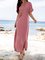 Pink Short Sleeve Crew Neck Slit Dresses