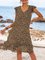 Black Short Sleeve Cotton-Blend Printed V Neck Dresses