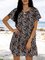 Blue Floral V Neck Short Sleeve Swing Dresses