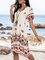 Off White Printed Short Sleeve A-Line Dresses