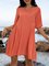 Orange Red Gathered Cotton-Blend Half Sleeve Swing Dresses