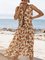 Orange Red Floral Cotton-Blend Casual V Neck Dresses