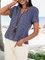 Blue Cotton-Blend Short Sleeve Shirts & Tops