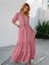 Pink V Neck Linen Boho Solid Dresses
