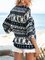 Purplish Blue Tribal V Neck 3/4 Sleeve Shift Shirts & Tops