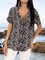 Blue Boho Short Sleeve Cotton-Blend Shirts & Tops