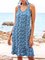 Blue Sleeveless V Neck Shift Cotton-Blend Dresses