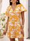 Yellow Short Sleeve V Neck Cotton-Blend One-Pieces