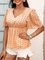 Green Cotton-Blend Short Sleeve V Neck Shirts & Tops