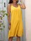Yellow Spaghetti-Strap Plain Paneled Cotton-Blend Dresses