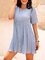 Blue Paneled Crew Neck Short Sleeve Dresses