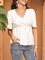 White Cotton-Blend Half Sleeve V Neck Shirts & Tops