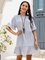 Blue Cotton-Blend Short Sleeve Paneled Dresses