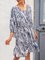 Blue Cotton-Blend Holiday Shift V Neck Dresses