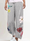 Gray Floral Linen Casual Pants
