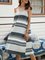 White Cotton-Blend Holiday Paneled Striped Dresses