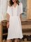 White Paneled Short Sleeve A-Line V Neck Dresses