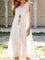 White Boho Cotton-Blend Plain Swing Dresses