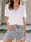 White Paneled Casual V Neck Cotton-Blend Shirts & Tops