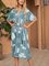 Green Cotton-Blend Casual Paneled V Neck Dresses