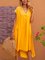 Yellow Boho V Neck Cotton-Blend Paneled Dresses