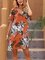 Orange A-Line Short Sleeve Casual Floral Dresses