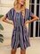 Black Crew Neck Cotton-Blend Short Sleeve Striped One-Pieces
