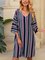 Black Striped A-Line 3/4 Sleeve Floral-Print Dresses