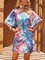 Blue A-Line Printed Cotton-Blend Batwing Dresses