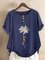 Summer Blue Casual Floral-Print Short Sleeve Round Neck Shirts & Tops