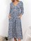 Blue Printed V Neck 3/4 Sleeve Dresses