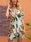White Short Sleeve Floral-Print Cotton-Blend Dresses