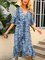 Blue A-Line Half Sleeve Leopard Printed Dresses