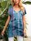 Blue Floral-Print Cotton-Blend Boho Shirts & Tops