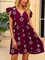 Wine Red Geometric A-Line Short Sleeve Dresses