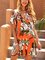 Orange Short Sleeve Printed Boho Plants Dresses