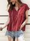 Red Striped V Neck Short Sleeve Tops