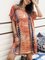 Orange Cotton-Blend Short Sleeve Crew Neck Dresses