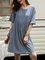 Blue Cotton-Blend Short Sleeve Printed Swing Dresses