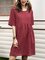 Red Paneled Short Sleeve Crew Neck A-Line Dresses