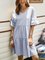 Blue Gathered Swing Casual Cotton-Blend Dresses