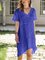 Blue Cotton-Blend Short Sleeve Plain A-Line Dresses