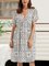 White Geometric Boho A-Line Cotton-Blend Dresses