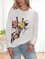 Women Giraffe Print Round Neck Knitted Sweatshirt Long Sleeve Tops