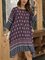 Blue Paneled Crew Neck A-Line 3/4 Sleeve Dresses