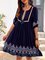 Blue Half Sleeve Printed Boho Cotton-Blend Dresses