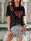 Black Cotton-Blend Short Sleeve Letter V Neck Shirts & Tops