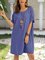 Deep Blue Geometric Casual Crew Neck Cotton-Blend Dresses