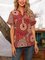 Red Floral-Print Holiday V Neck Floral Shirts & Tops