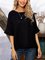 Black Plain Crew Neck Paneled 3/4 Sleeve Shirts & Tops